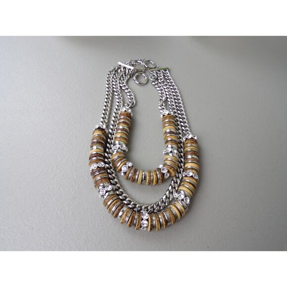 Givenchy Silver Crystal/Wood Chain Link Bead Layered Necklace - Picture 6 of 8